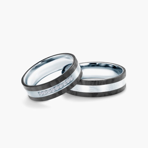 Obrączki ślubne: carbon, tytan, płaskie, 6 mm
